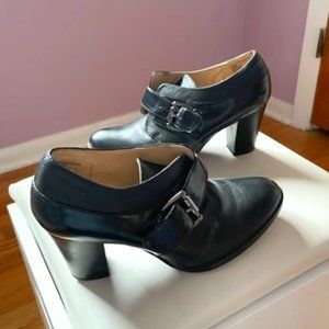 LIZ & CO, Black Leather Ankle Boots Buckle, Size 7.5, Heels 3"